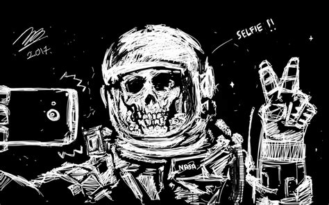 Astronaut Skull Drawing
