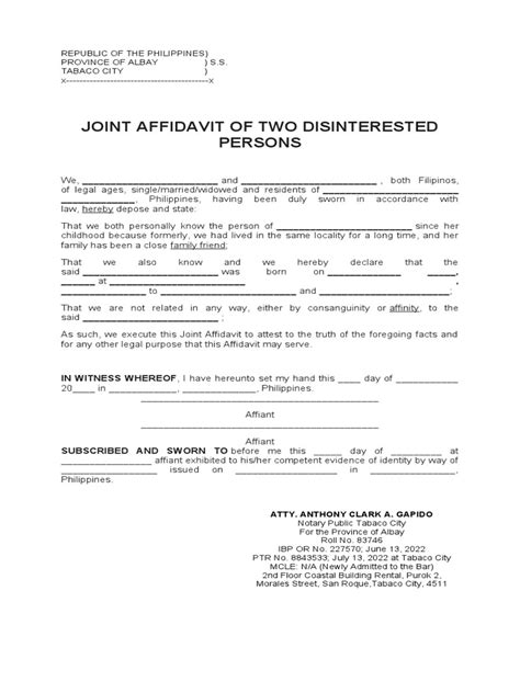 Joint Affidavit Of Two Disinterested Persons Pdf Affidavit Public Law