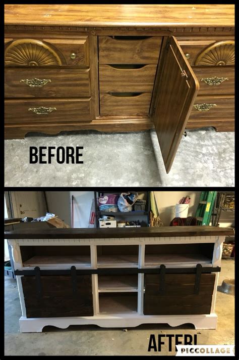 This gorgeous piece has beautifully carved double curved doors that open to reveal and nice bank of drawers. Turned an old dresser into a TV stand with sliding barn ...