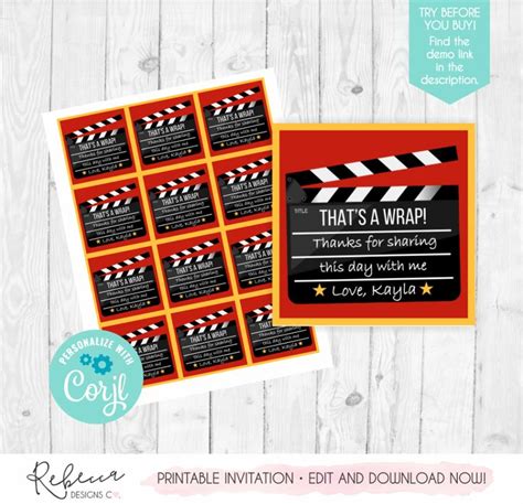 Clapboard Movie Night Favor Tags Or Stickers • Edit And Download Now