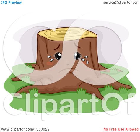 Clipart Of A Cartoon Sad Crying Tree Stump Royalty Free