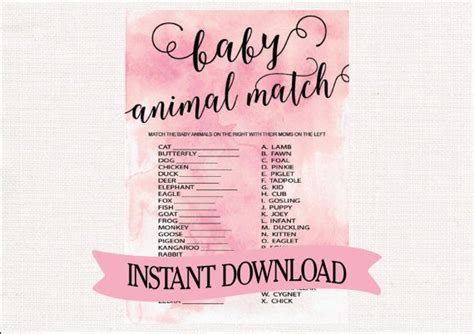 Baby Animal Match Game Pink Watercolor Baby By Celebrateitparties
