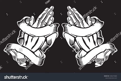 line drawing praying hands black white stock vector royalty free 1684270480