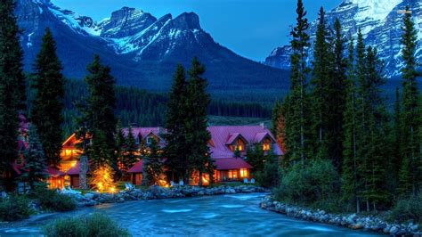 House Lights Nature Trees Forest Stream Mountains