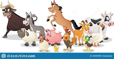 Group Of Farm Cartoon Animals Vector Illustration Of Funny Happy
