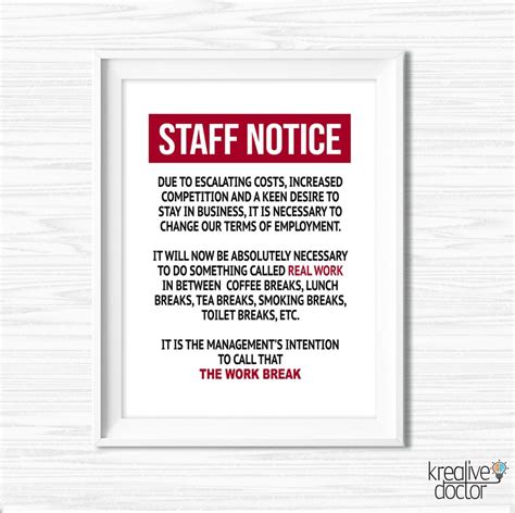 Staff Notice Funny Office Wall Art Funny Office Signs Etsy