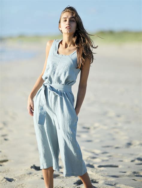 Linen Jumpsuit Linen Organic Sleeveless Summer Cloth Wide Leg Pants
