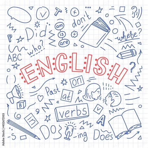 English Language Hand Drawn Doodles And Lettering Grammar Learning