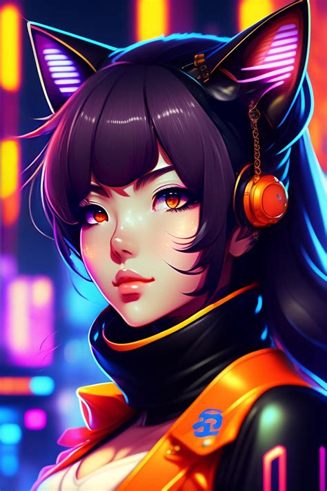 Lexica Portrait Of A Cute Anime Cyber Ninja Cat Girl In A Retro