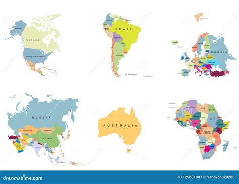 Territory Of Continents Usa Europe Australia Africa Eurasia Stock