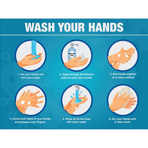 Lorell Llr00255 Wash Your Hands 6 Steps Sign 1 Each Whiteblue