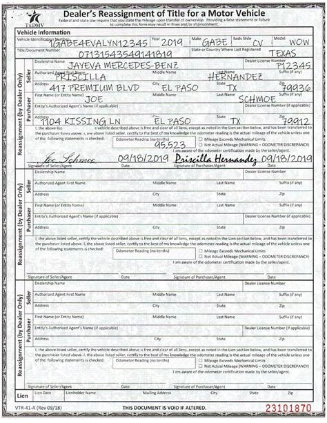Form Vtr 41 A Dealers Reassignment Of Title For Motor Vehicle Forms