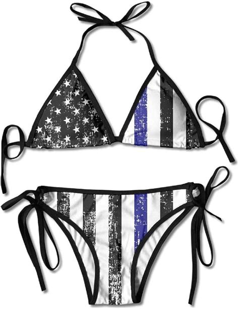 2 Piece Bikini Thin Blue Line American Flag Unique Adjustable Funny