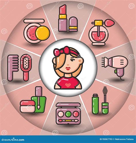 Infographicset Of Beauty Cosmetic Icons And Woman Stock Vector