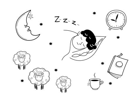 Sleep Hygiene Set Vector Doodle Hand Drawn Sketch Illustration