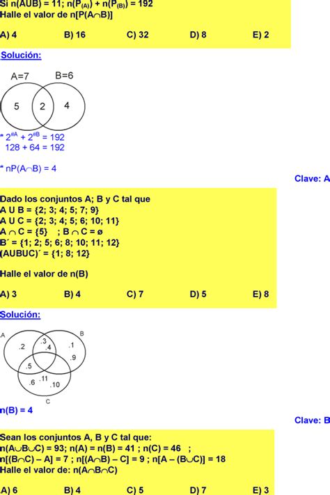Operaciones Con Conjuntos UniÓn IntersecciÓn Y Diferencia Ejercicios