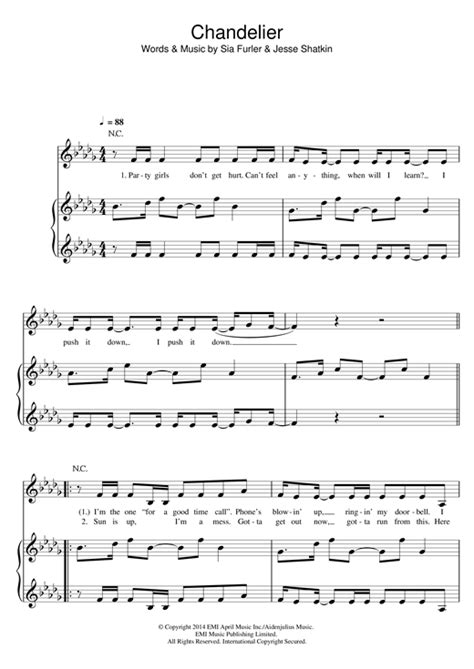 Chandelier Piano Sheet Music By Sia Piano Voice Guitar Rhm