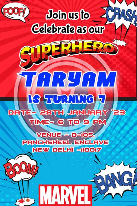 Pack Of 10 Super Heroes Theme Birthday Invites Digital