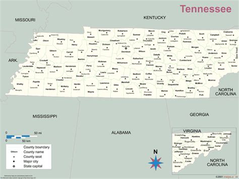 Tennessee County Outline Wall Map By Mapsales