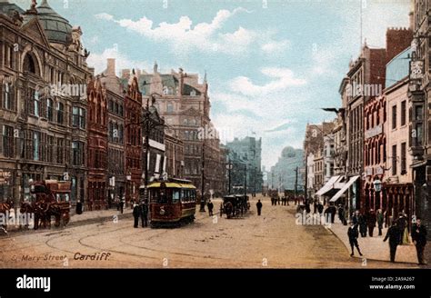 St May Street Cardiff Edwardian Hand Tinted Photographic Postcard Of