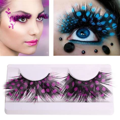 1 pair 28mm women art false eyelashes makeup colorful eye lashes handmade long feather eyelash