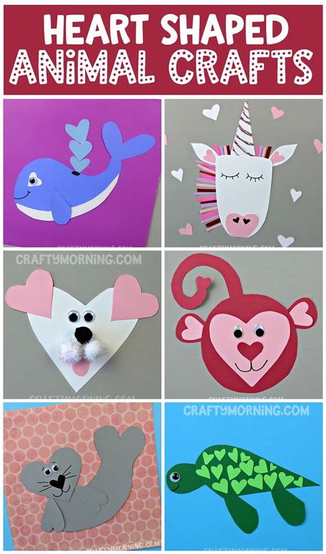 Valentines Day Heart Shaped Animal Crafts For Kids Valentine Art