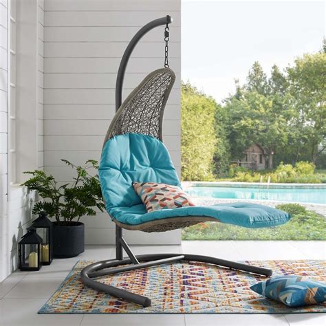 Landscape Hanging Chaise Lounge Outdoor Patio Swing Chair In Light Gray