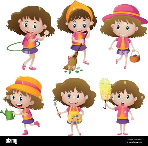 Girl Doing Six Different Activities Illustration Stock Vector Image