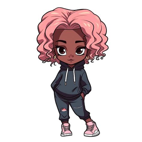 Premium Ai Image Cute Chibi Black Girl In Hiphop Style Illustration