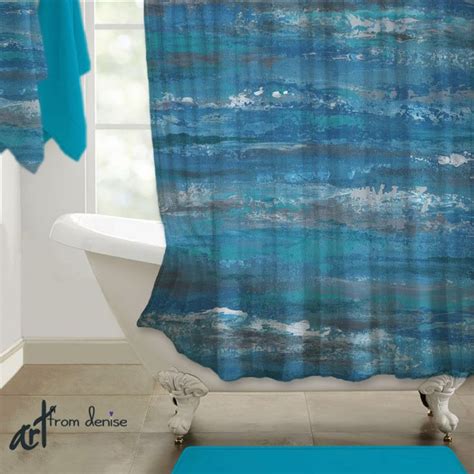 Contemporary Turquoise Blue Gray And Teal Shower Curtain Etsy Teal