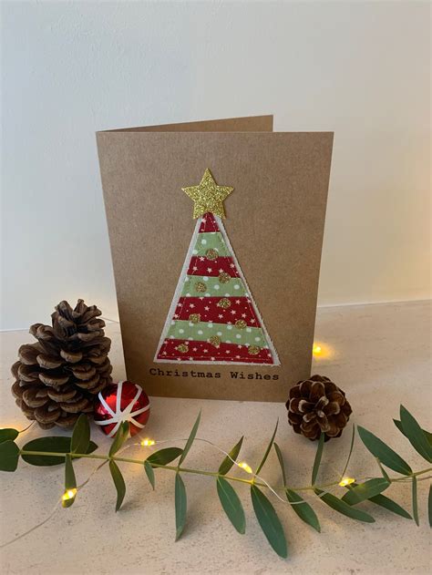 Set Of 4 Handmade Fabric Christmas Cards Sewn Christmas Etsy