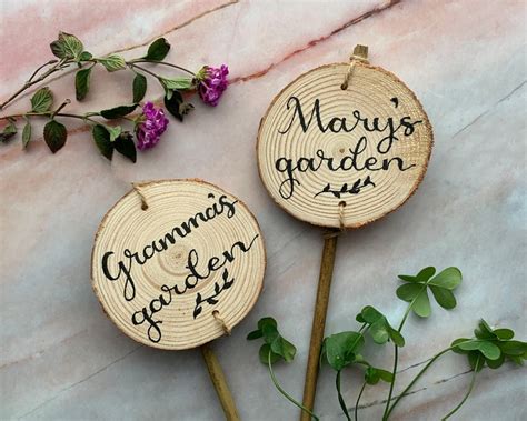 Hand Lettered Wood Garden Signs Custom Wood Slice And