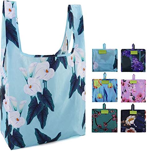 Reusable Grocery Bagstote Bags Machine Washable 6 Pack Flowers Flora