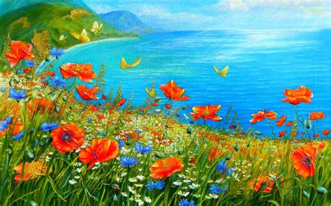 Summer Meadow And Sea Wallpapers Summer Meadow And Sea Stock