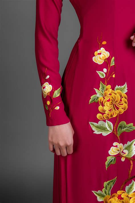 Custom Ao Dai Vietnamese Traditional Dress In Burgundy Silk Etsy
