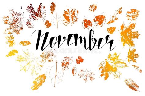 Hello November Bright Fall Leaves And Lettering Stock Illustration