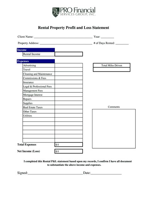 Rental Property Statement Fill Online Printable Fillable Blank