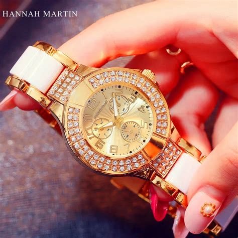 hannah martin top brand women luxury gold watches fashion rhinestone diamond bracelet watches
