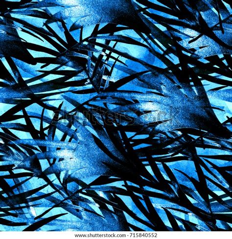Blue Watercolor Tropical Pattern Indigo Exotic Stock Illustration 715840552
