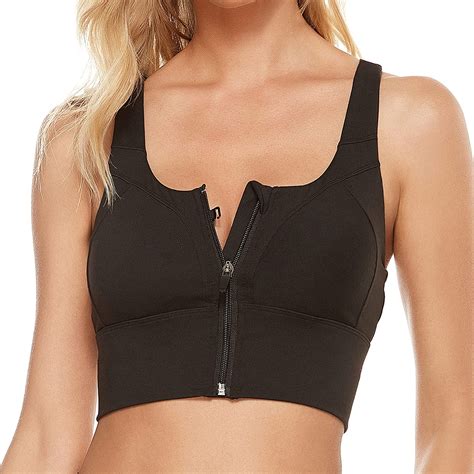 Forland Zip Front Sports Bra For Women Longline Padded Front Zipper Closure Sports Bras For