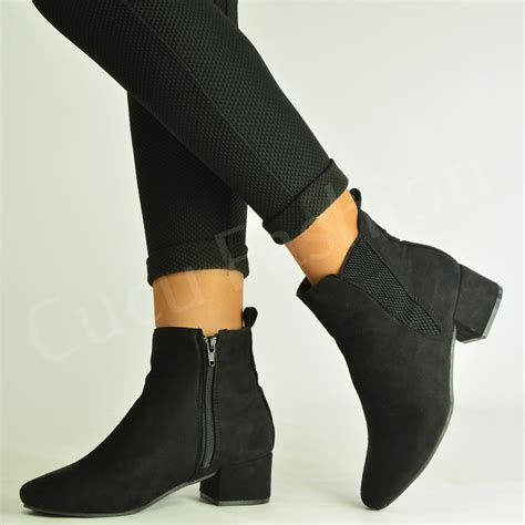 new womens ladies low block heel ankle boots zip winter casual shoes size uk 3 8 ebay