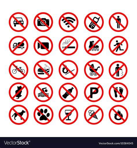 Set Ban Icons Prohibited Symbols Red Circle Signs Vector Image