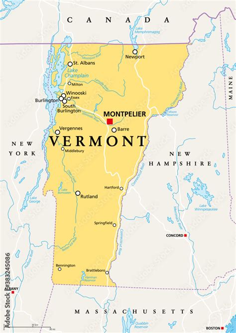 Vermont Vt Political Map With Capital Montpelier Borders Cities