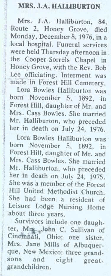 Lora Bowles Halliburton 1892 1976 Find A Grave Memorial