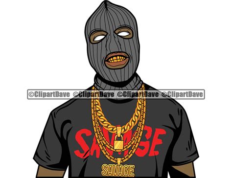 Gangster Ski Mask Savage Gold Teeth Chain Necklaces Svg