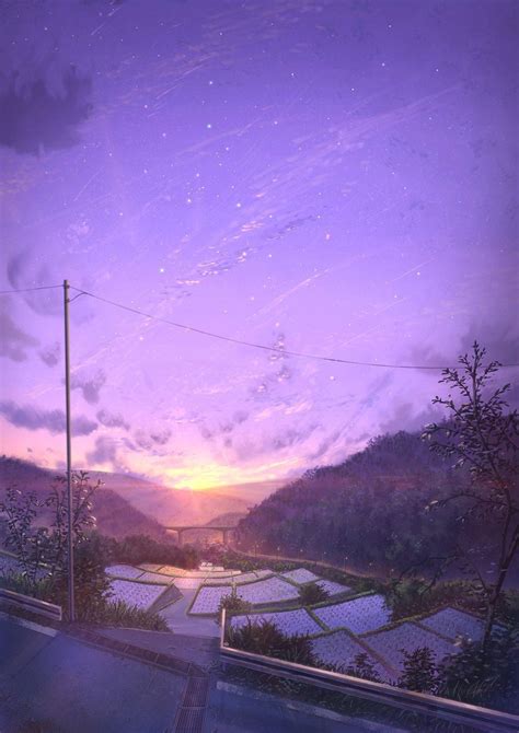 Download Countryside Purple Anime Aesthetic Wallpaper
