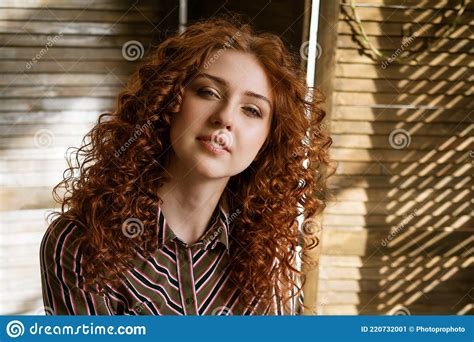 Portrait Of Happy Redhead Young Woman Near Window Stock Image Image