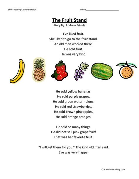 Fruit Stand Reading Comprehension Worksheet Have Fun Teaching