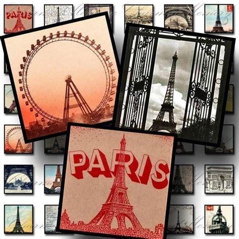 French Eiffel Tower Ephemera 1 Inch Square1 Digital Collage Sheet