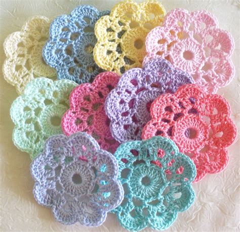 Crochet Applique Flowers Mini Doilies Set Of 10 By Irenestitches 750